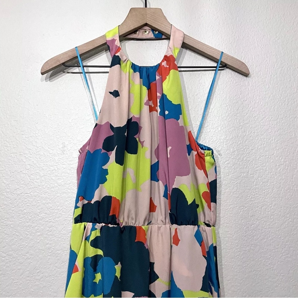 Jessica Simpson Halter Maxi Dress in Pink, Blue, Yellow & Green - Picture 3 of 9